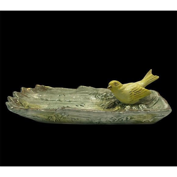 Ucagco Other - Vintage Japan Ceramic UCAGCO Yellow Bird In Tree Trunk Basket Trinket Dish Bowl